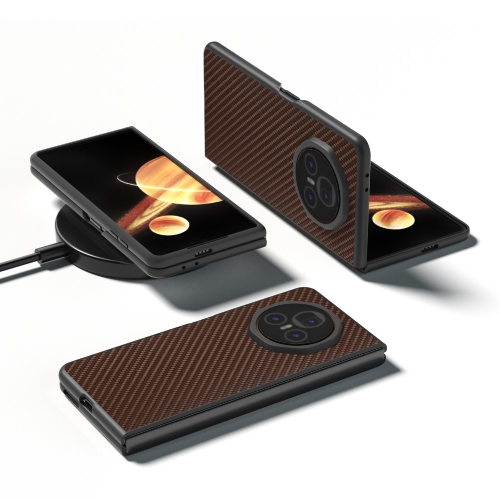 Szénszálas műanyag tok műbőrrel Honor Magic V3-hoz - barna