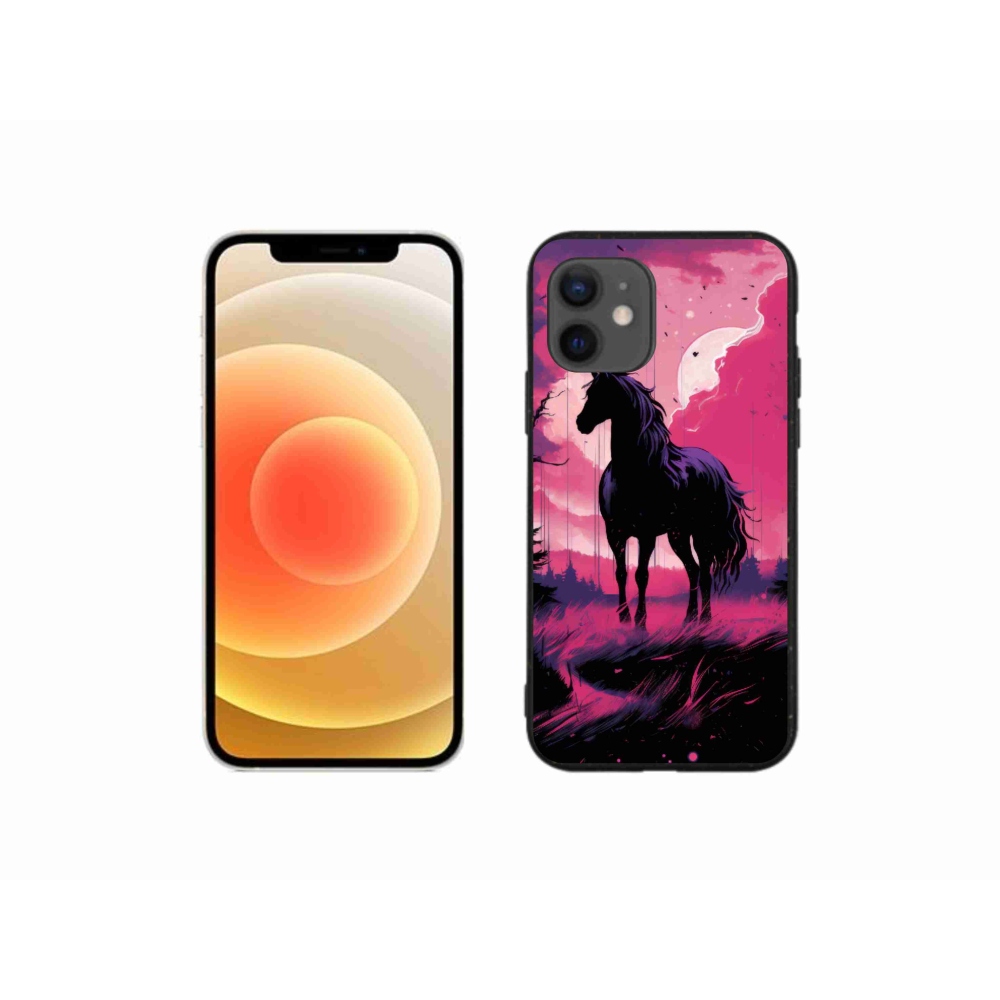 Zselés borítás mmCase iPhone 12 mini készülékhez - fekete rajzfilm ló 1