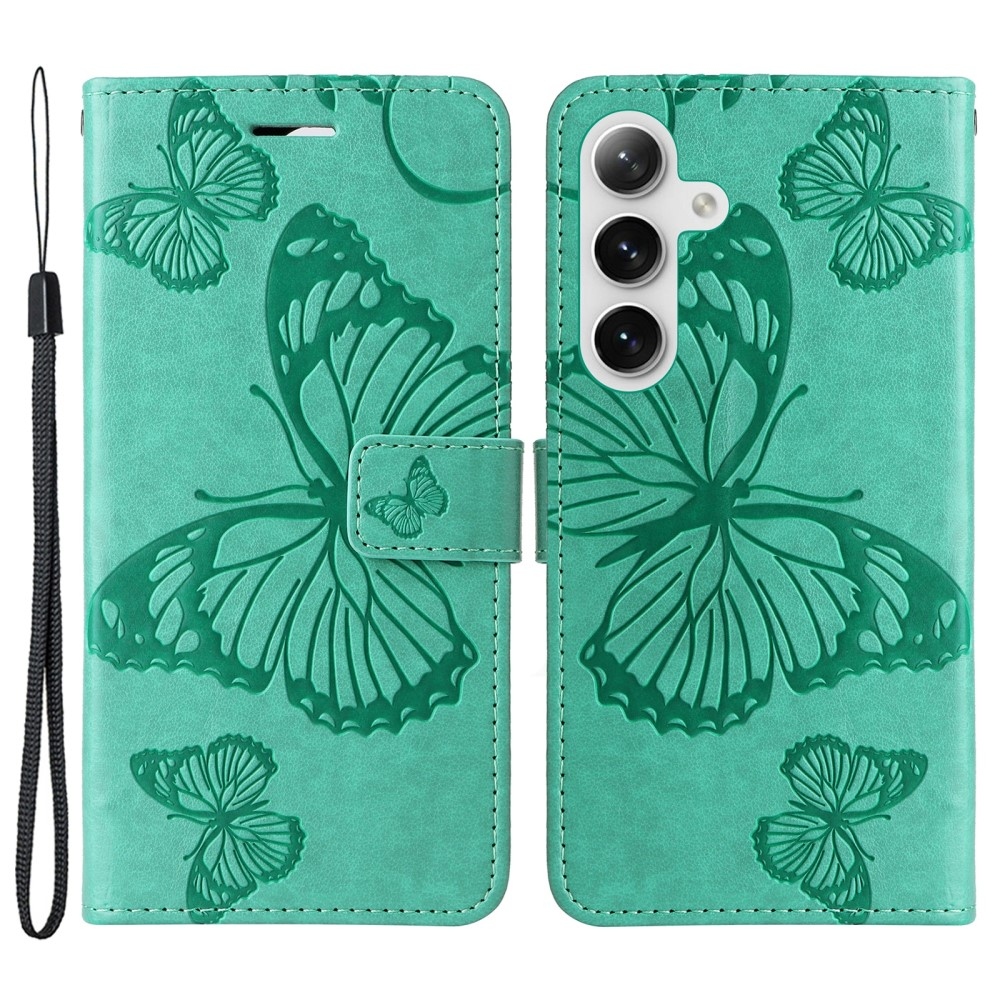 Nagy pillangó könyv tok Samsung Galaxy S25-hez - teal - teal