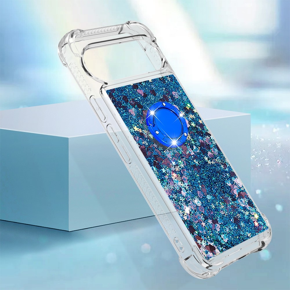 Glitt homokóra zselés tok ujjgyűrűvel a Google Pixel 10 számára - kék/szív