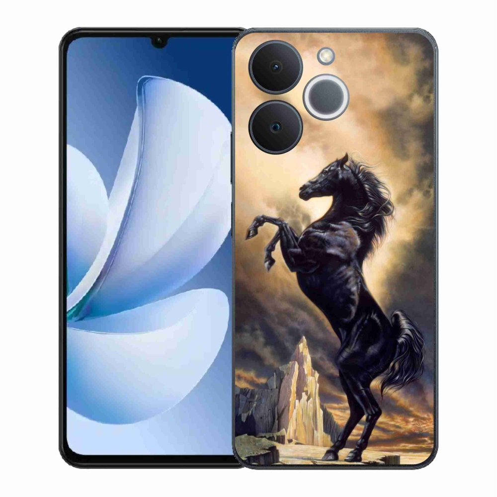 Zselés borítás mmCase a Realme Note 70T számára - fekete rajzfilm ló