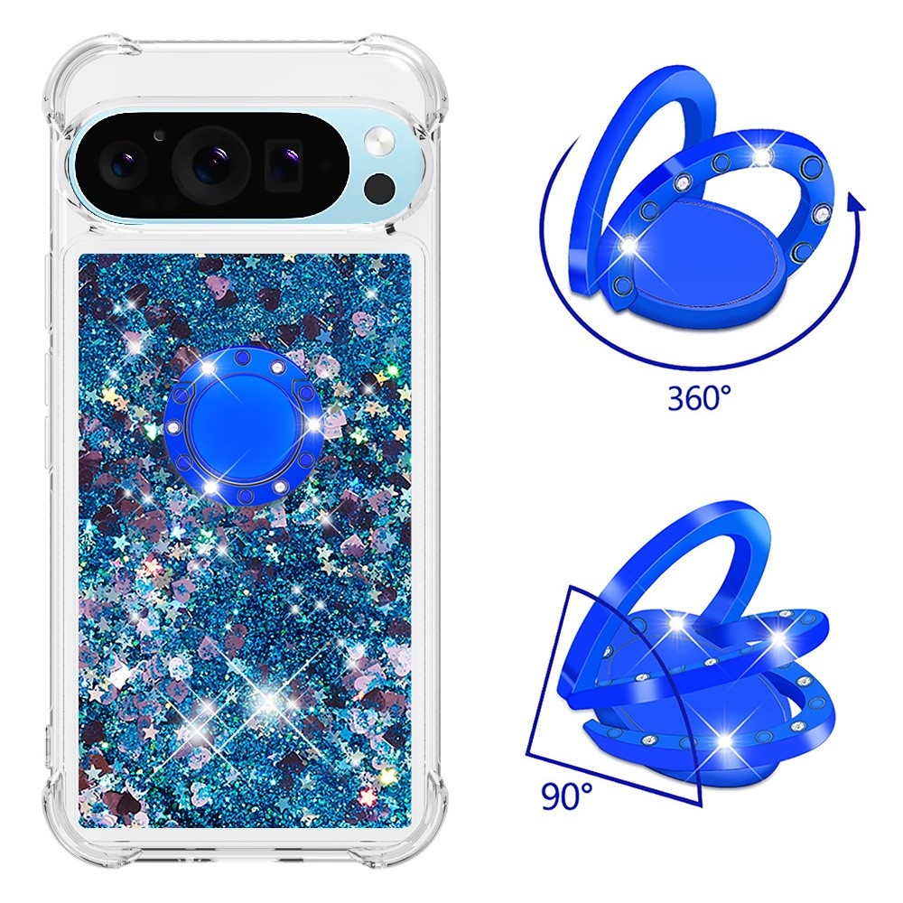 Glitt homokóra zselés tok ujjgyűrűvel a Google Pixel 10 számára - kék/szív