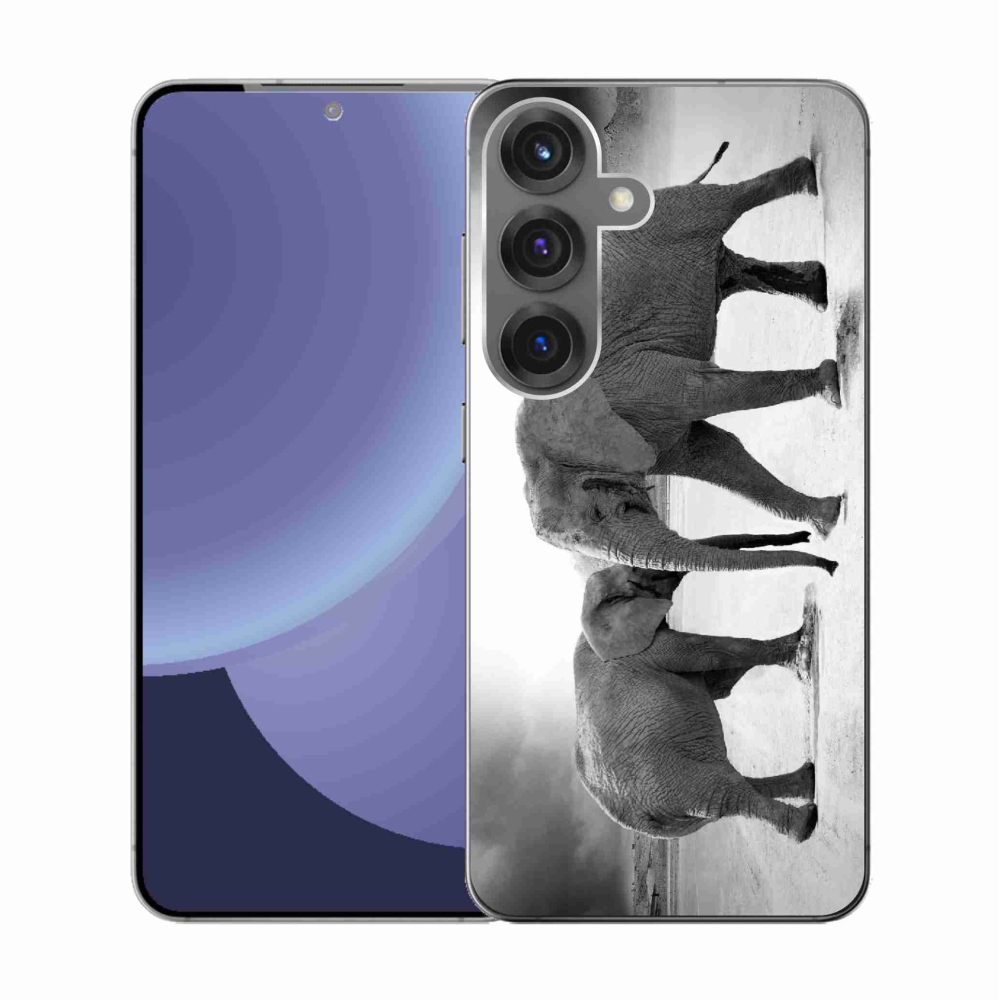 Gél borítás mmCase Samsung Galaxy S25 készülékhez - fekete és fehér elefántok