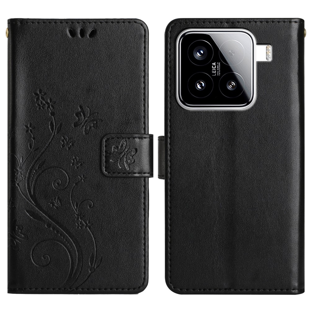 Virágok könyv tok Xiaomi 15 - fekete