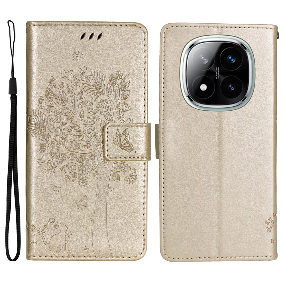 Fák könyv tokja Xiaomi Redmi Note 14 Pro 5G/Poco X7 5G/Note 14 Pro+ 5G - arany színű