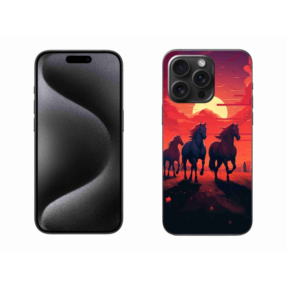 Gél borítás mmCase iPhone 15 Pro Max készülékhez - lovak és naplemente
