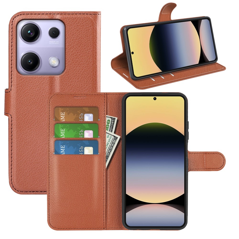 Litchi könyv tok Xiaomi Redmi Note 14S-hez - barna
