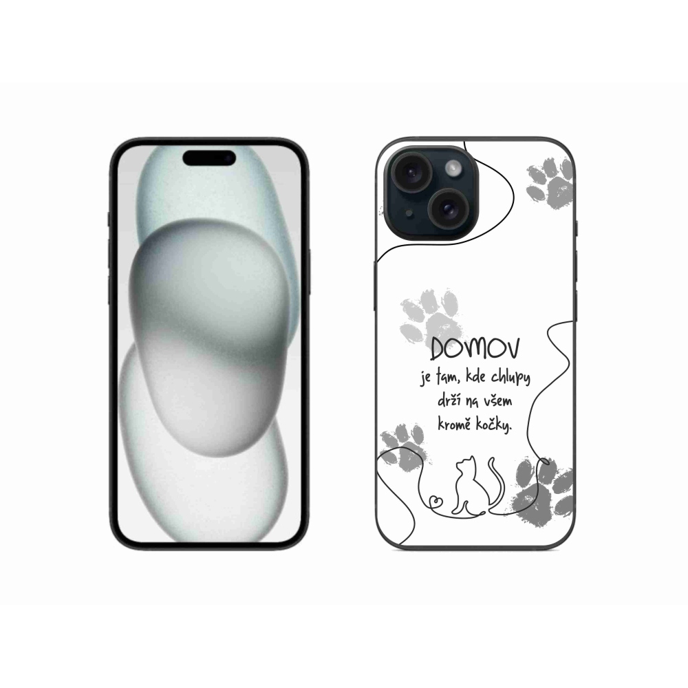 Gél borítás mmCase iPhone 15 készülékhez - macska motívum fehér háttérrel