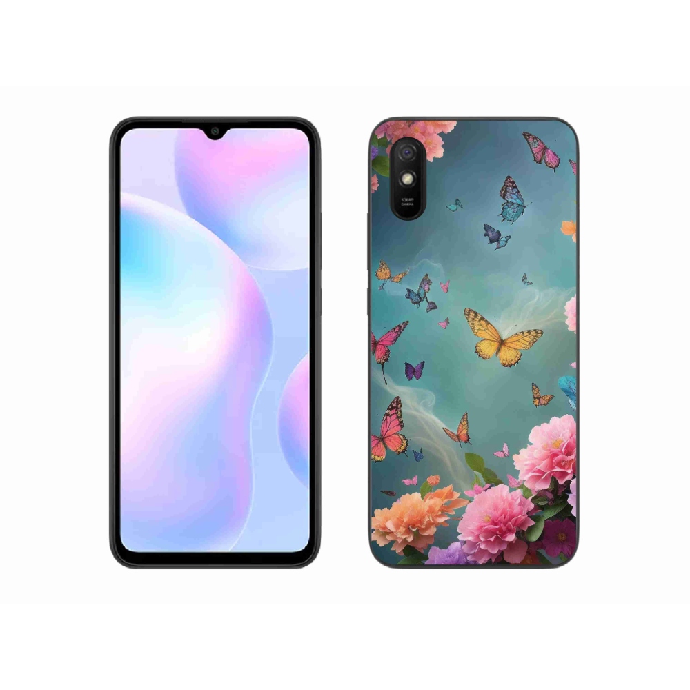 Gél borító mmCase a Xiaomi Redmi 9A számára - színes virágok és pillangók