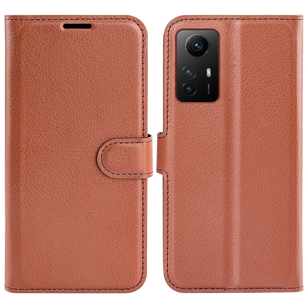 Litchi könyv tok Xiaomi Redmi Note 12S-hez - barna