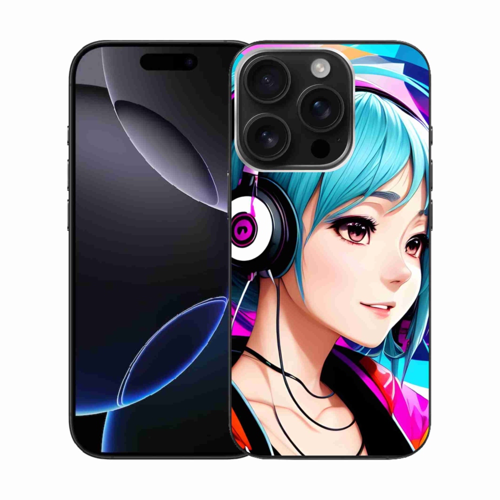 Zselés borítás mmCase iPhone 16 Pro készülékhez - lány fejhallgatóval