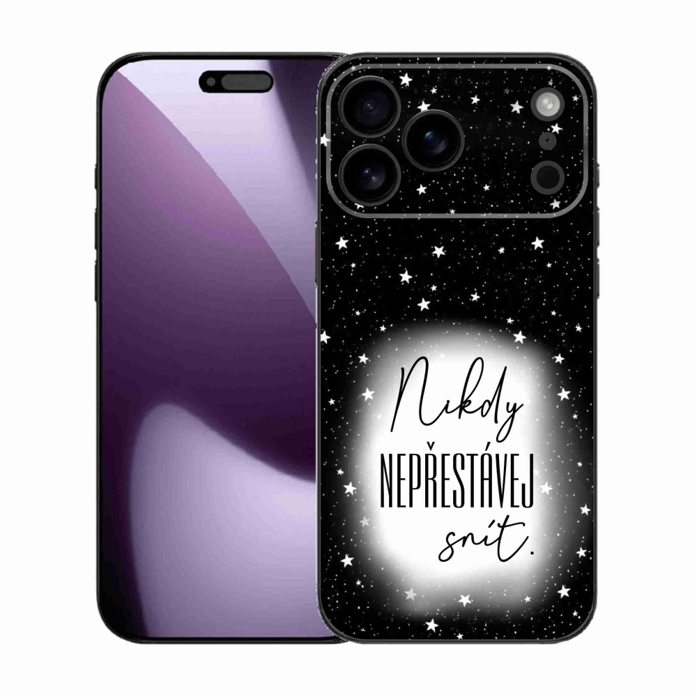 Gél borítás mmCase iPhone 17 Pro Max készülékhez - Idézet 1 fehér és fekete háttérrel