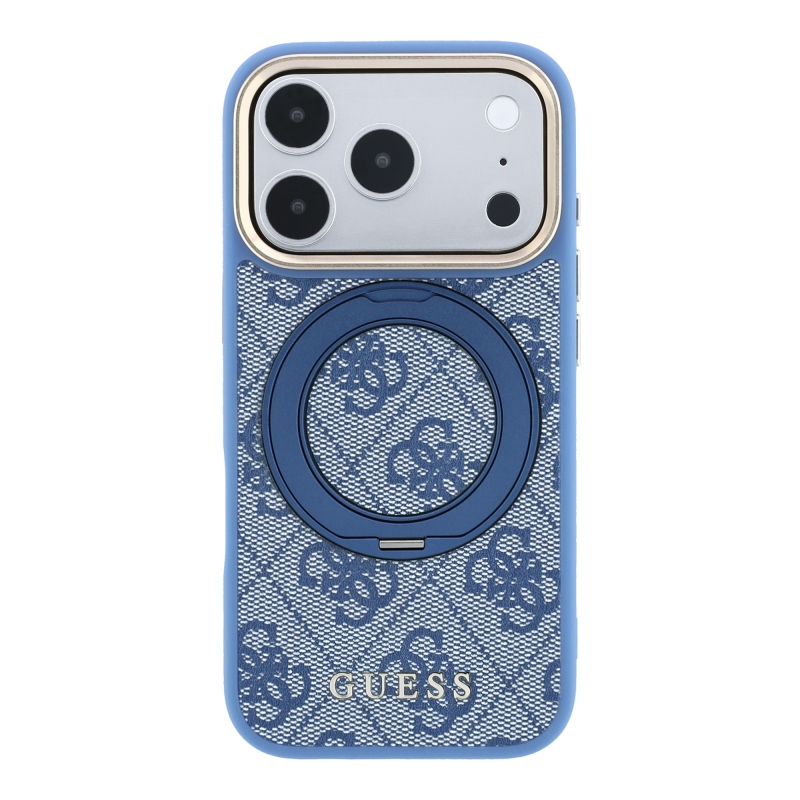 Guess PU 4G Ring Stand MagSafe hátsó tok iPhone 18 Pro-hoz, kék