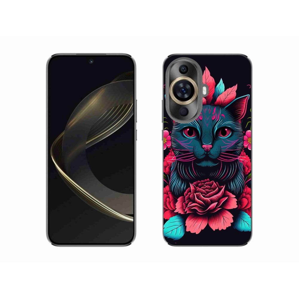 Gél borító mmCase a Huawei Nova 11-hez - virágok és macska