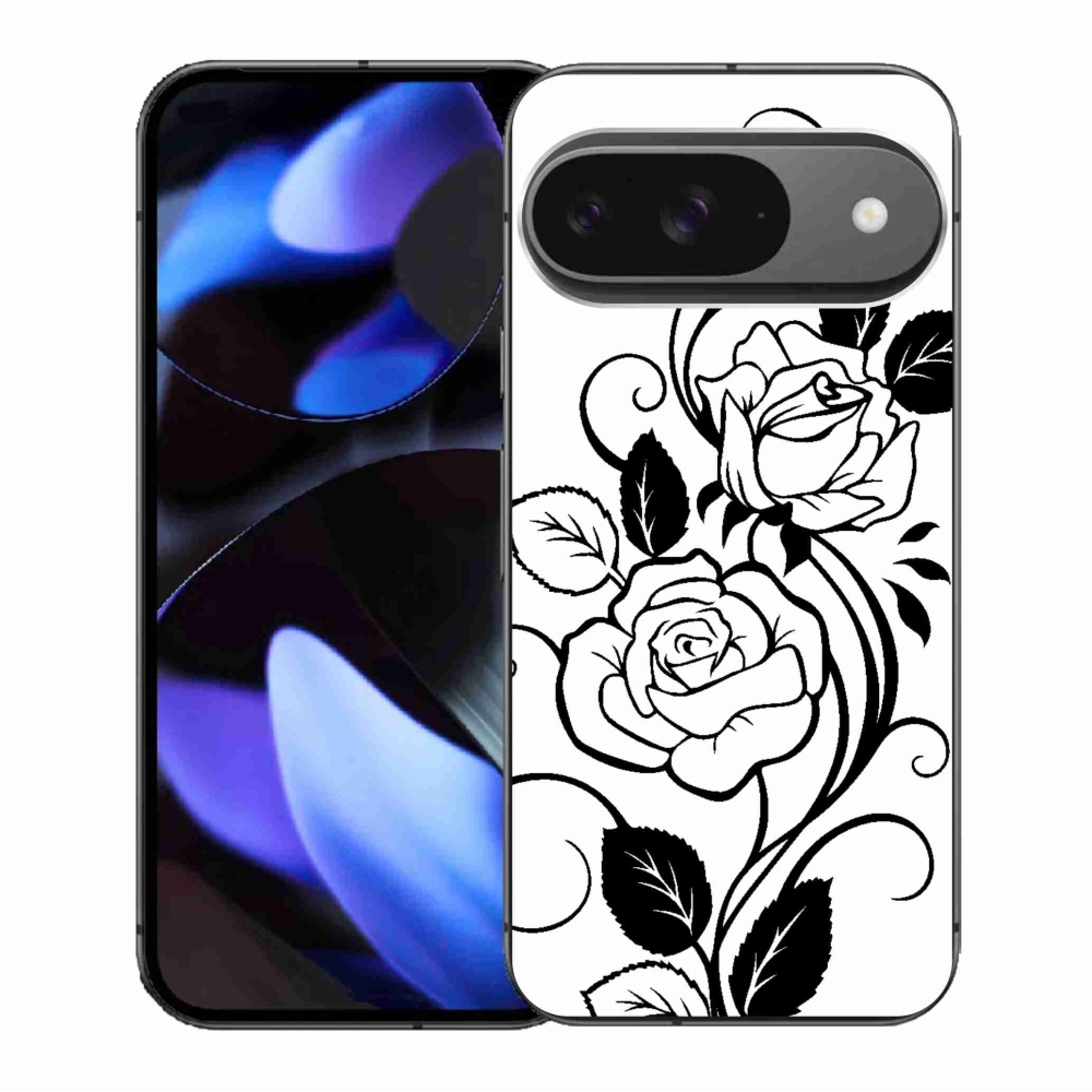 Zselés borítás mmCase a Google Pixel 9/9 Pro számára - fekete és fehér rózsa