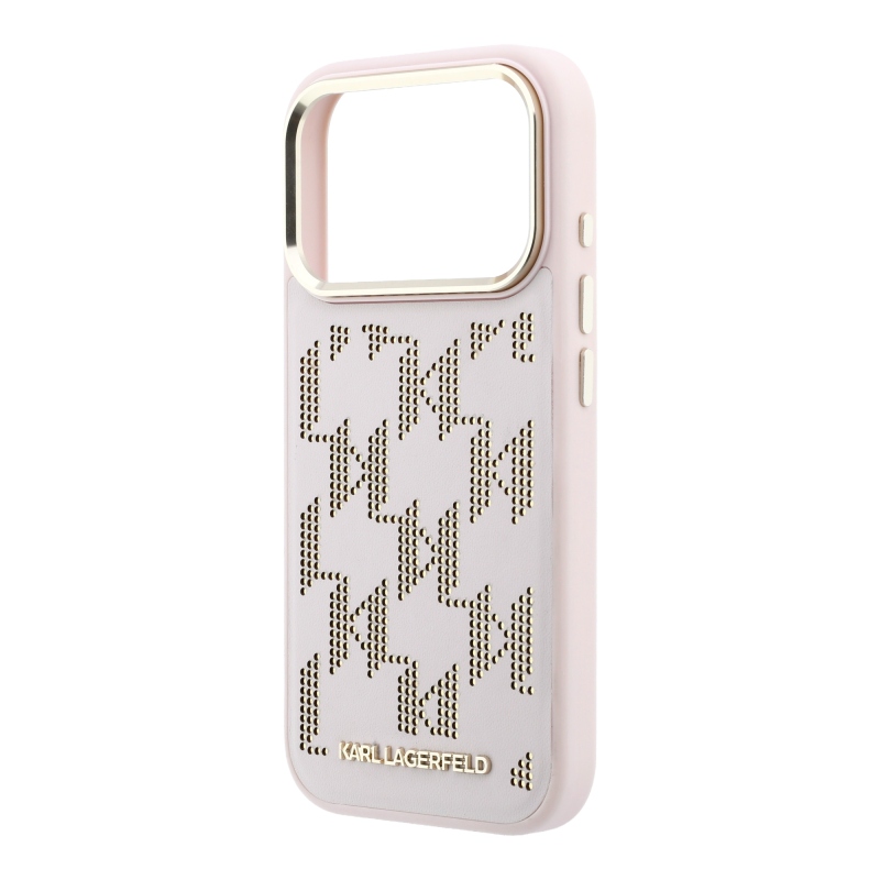 Karl Lagerfeld PU perforált Monogram MagSafe hátlap az iPhone 17 Pro Max-hoz, rózsaszín