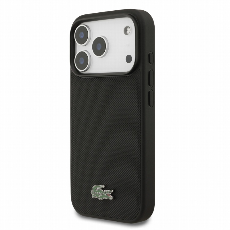 Lacoste PVC Iconic Petit Pique fém logós MagSafe hátsó tok iPhone 18 Pro-hoz, fekete