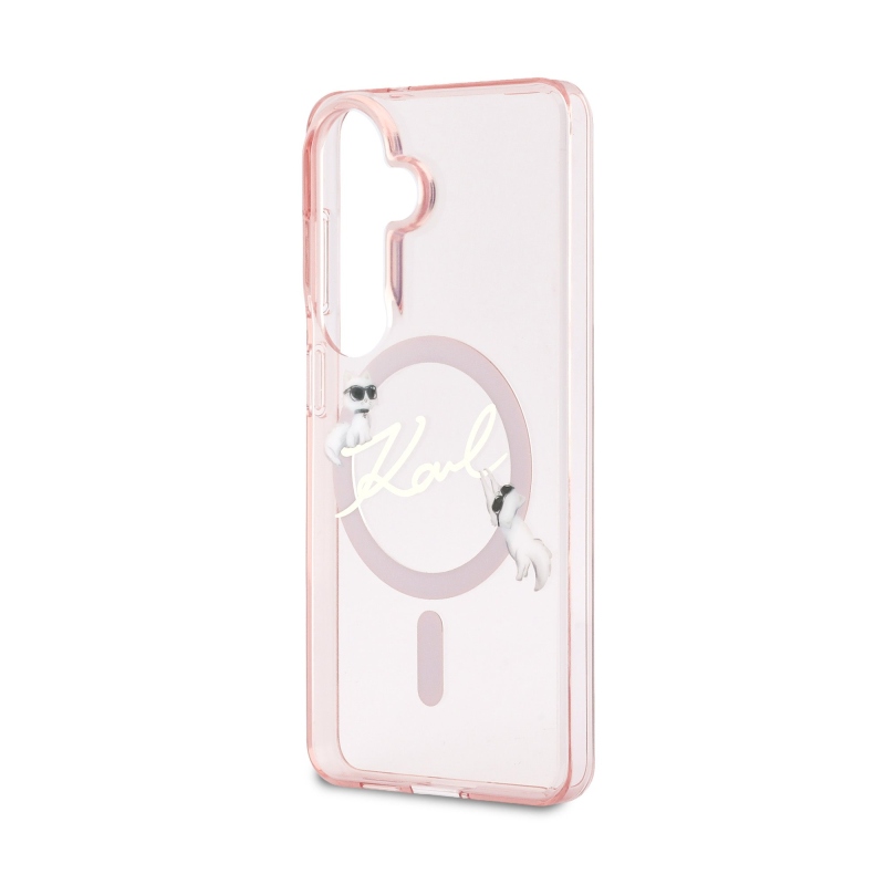 Karl Lagerfeld IML Choupette Karl Script Logo mágneses hátlap Samsung Galaxy S26 mágneses hátlapja rózsaszín