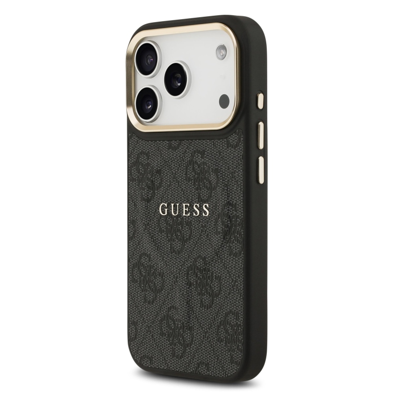 Guess PU bőr 4G aranykeret MagSafe hátlap iPhone 17 Pro Fekete
