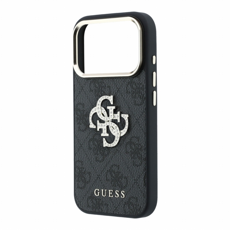 Guess PU 4G Strass Metal Logo hátsó tok iPhone 18 Pro-hoz, fekete