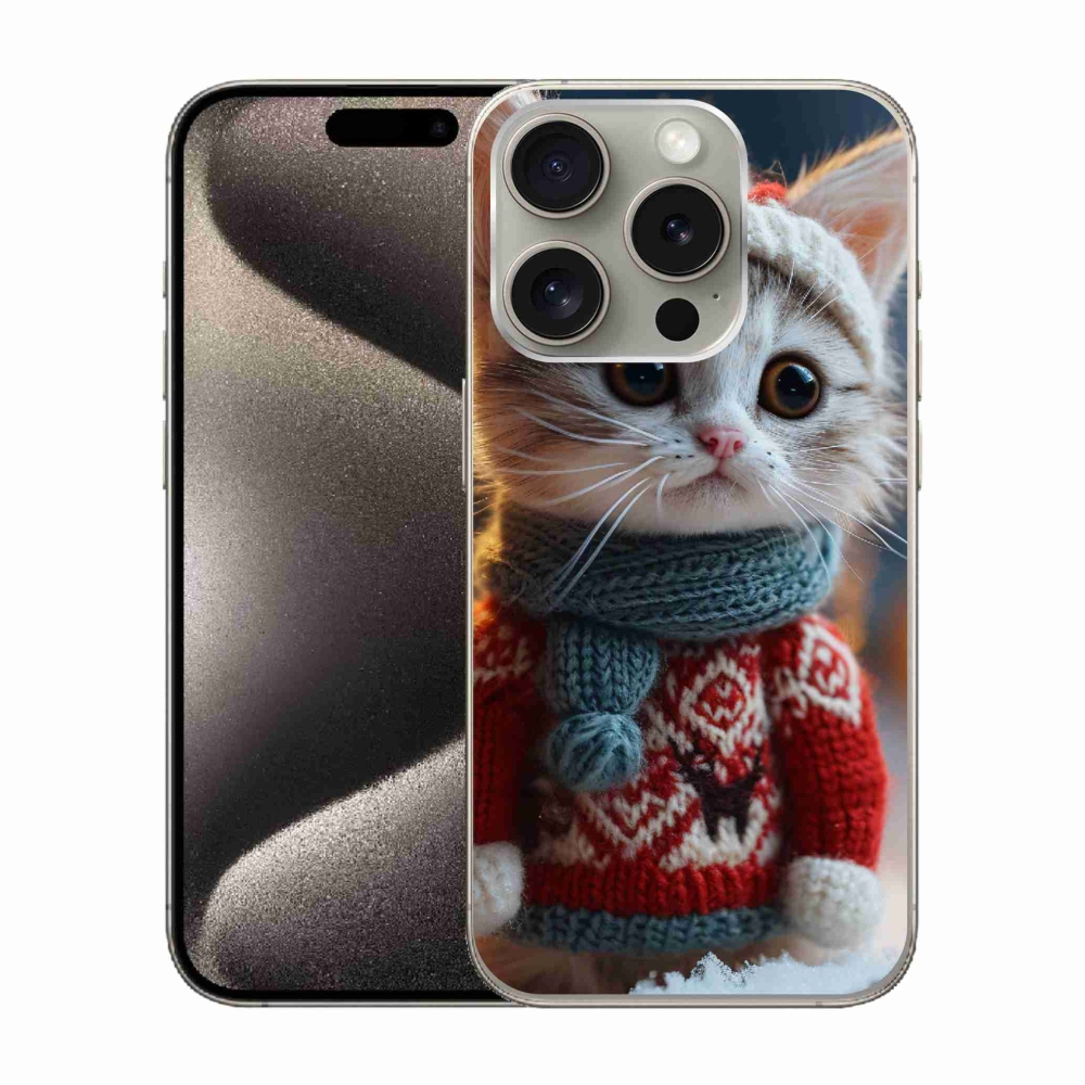 Gél borítás mmCase iPhone 15 Pro készülékhez - cica pulóverben