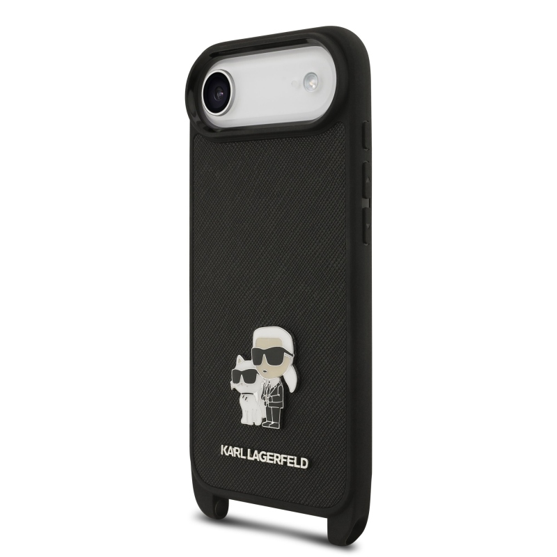 Karl Lagerfeld Saffiano Crossbody Strap Metal Karl és Choupette hátlapi borító iPhone Airhez Fekete