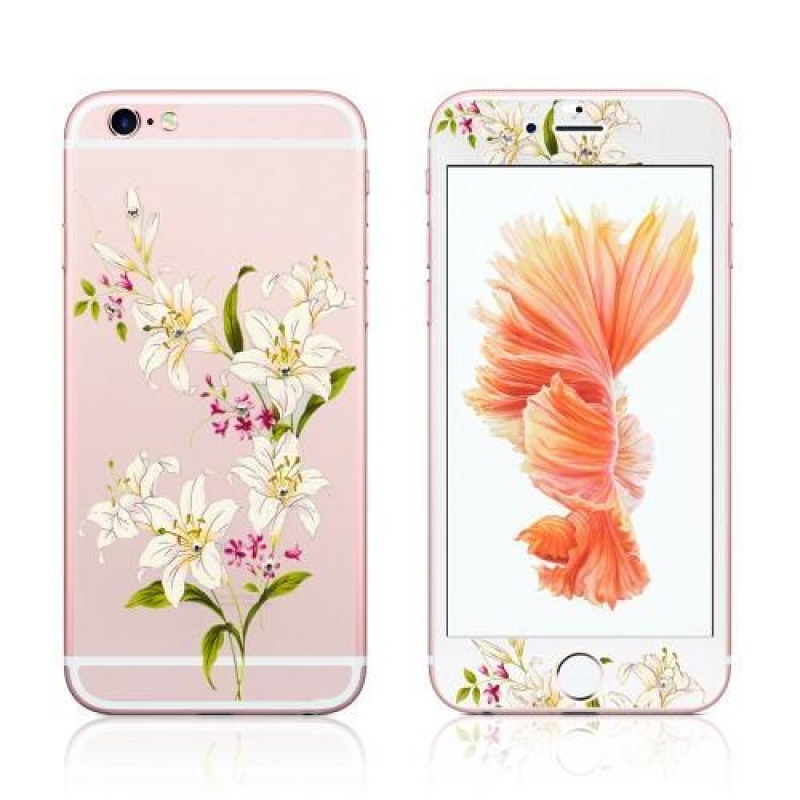 Díszített elülső és hátsó edzett üveg az iPhone 6 és 6s készülékeken - liliom