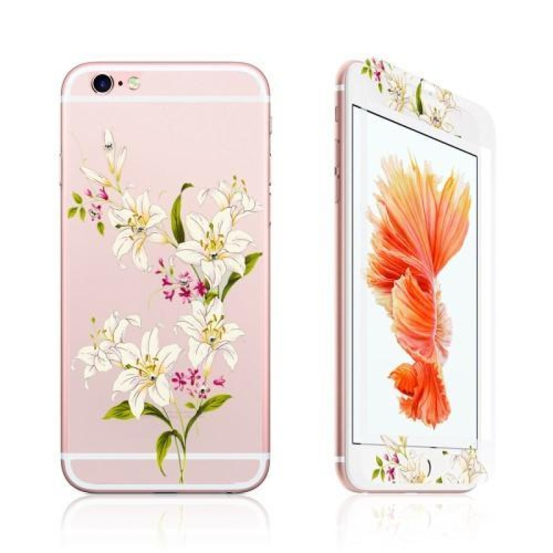 Díszített elülső és hátsó edzett üveg az iPhone 6 és 6s készülékeken - liliom