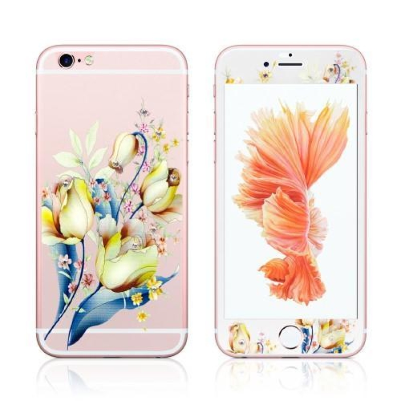 Díszített elülső és hátsó edzett üveg az iPhone 6 és 6s készülékeken - tulipánok