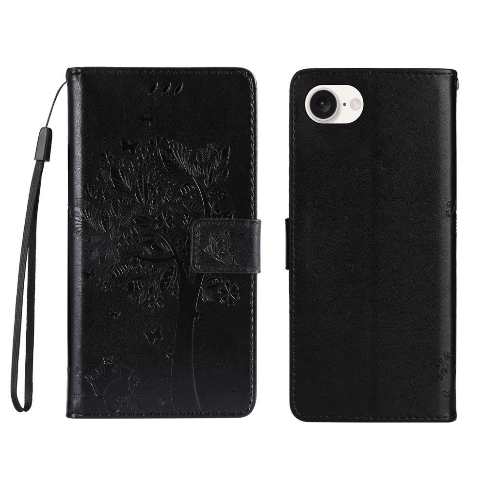 Fák könyvtáska iPhone 16e készülékhez - fekete