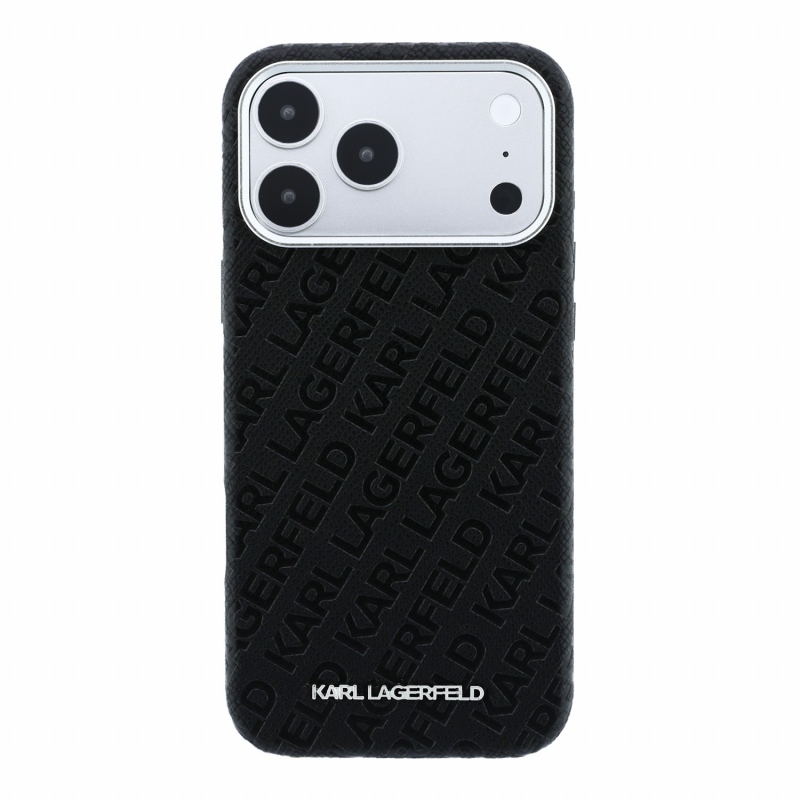 Karl Lagerfeld PU, szemcsés felületű, teljes felületet fedő, félig körbeérő Magsafe hátsó tok iPhone 18 Pro-hoz, fekete