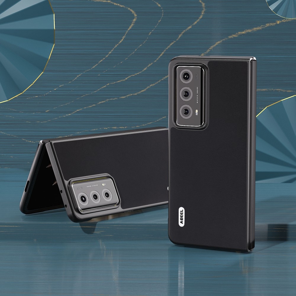 ABEEL műanyag tok műbőrrel a Honor Magic V2 készülékhez - fekete