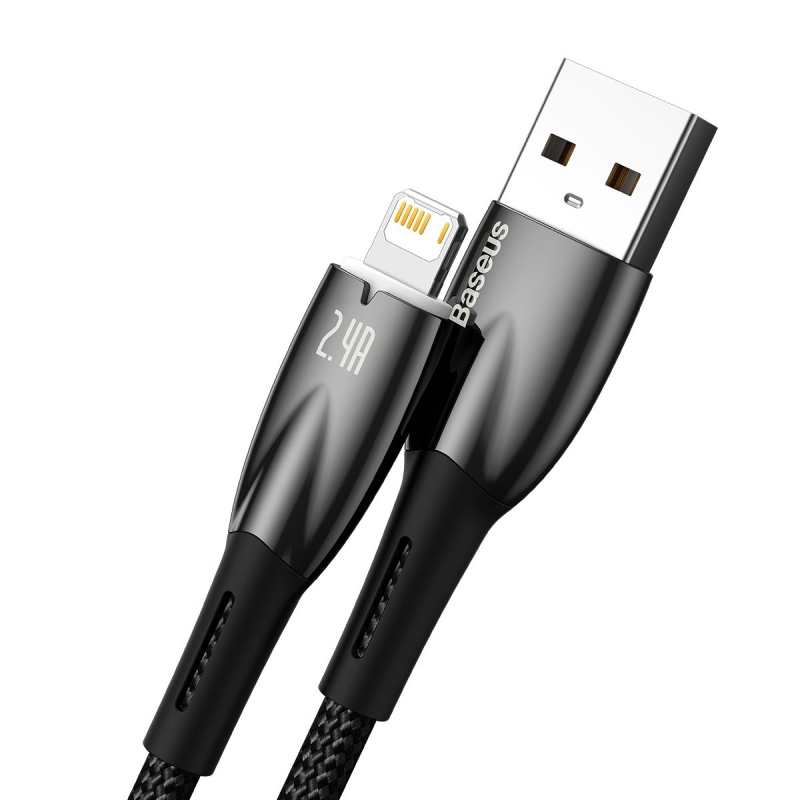 Baseus Glimmer sorozatú gyors töltő adatkábel USB-A - világítás 2.4A 1m Fekete
