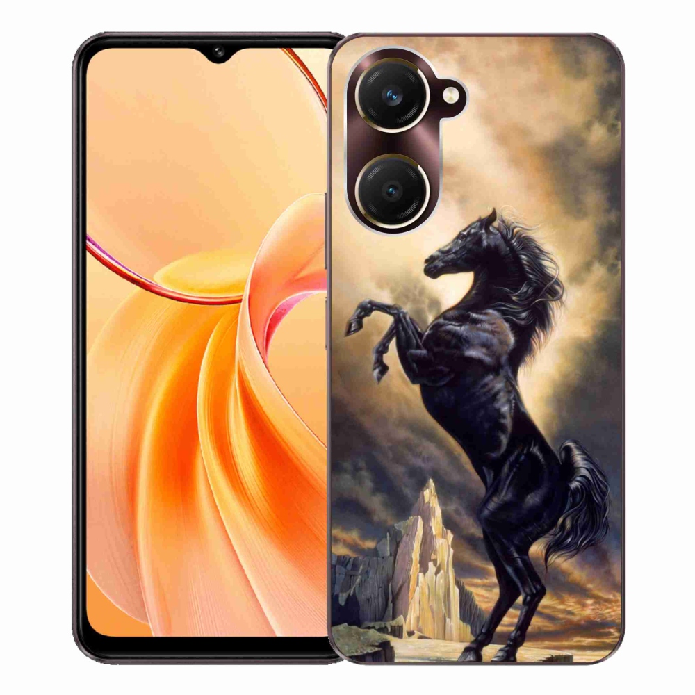 Gél borító mmCase a Vivo Y28s 5G-hez - fekete rajzfilm ló