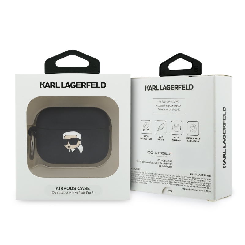 Karl Lagerfeld 3D logó NFT Karl Head szilikon tok AirPods Pro 3 fekete színhez