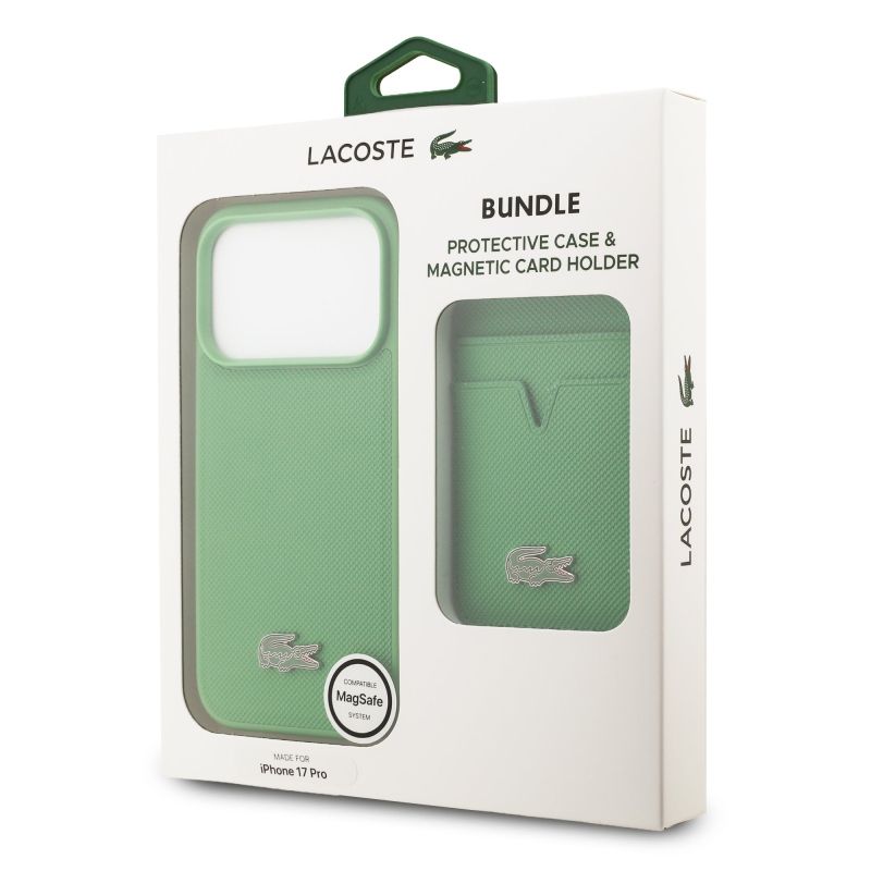 Lacoste Iconic Petit Pique MagSafe MagSafe hátlap + pénztárca iPhone 17 Pro-hoz Zöld