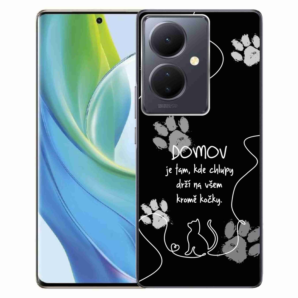 Gél borító mmCase a Vivo V29 Lite 5G készülékhez - macska motívum fekete háttérrel