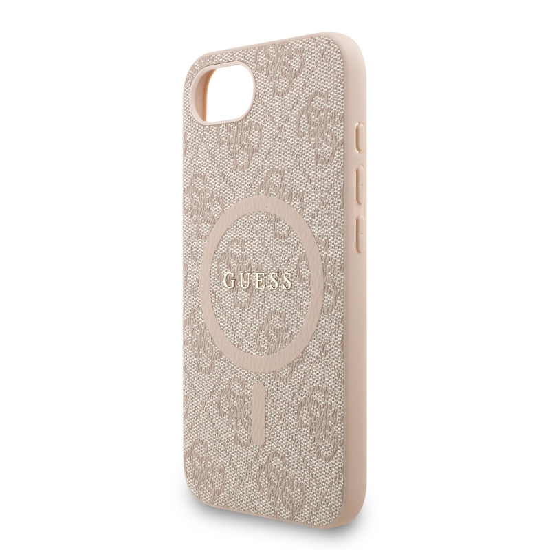 Guess PU bőr 4G színes gyűrűs pánt MagSafe hátsó borító iPhone 16e rózsaszínhez