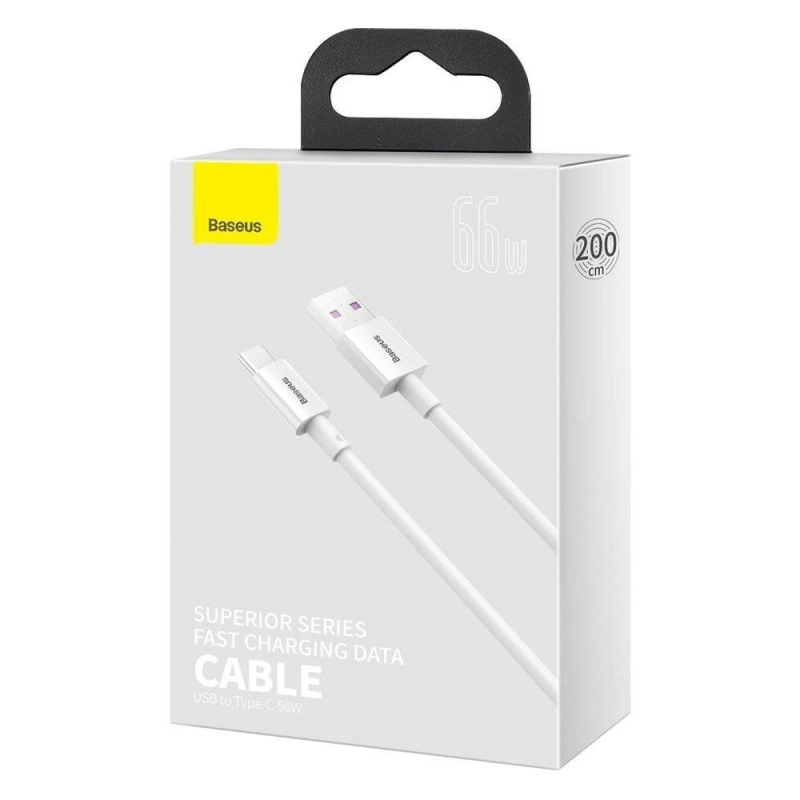 Baseus Superior Series Gyors töltő adatkábel USB-A - USB-C 66W 2m Fehér
