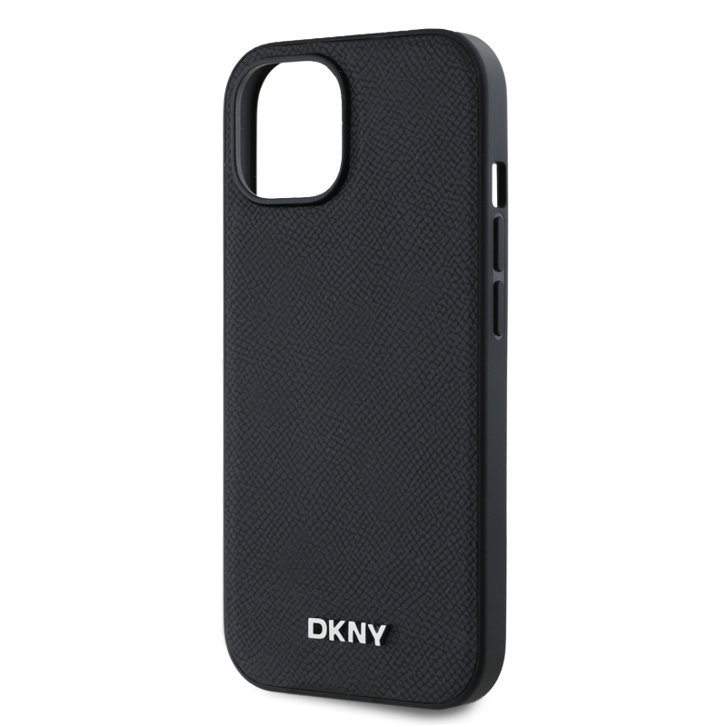 DKNY PU bőr ezüst fém logó Magsafe hátlap iPhone 14 Fekete