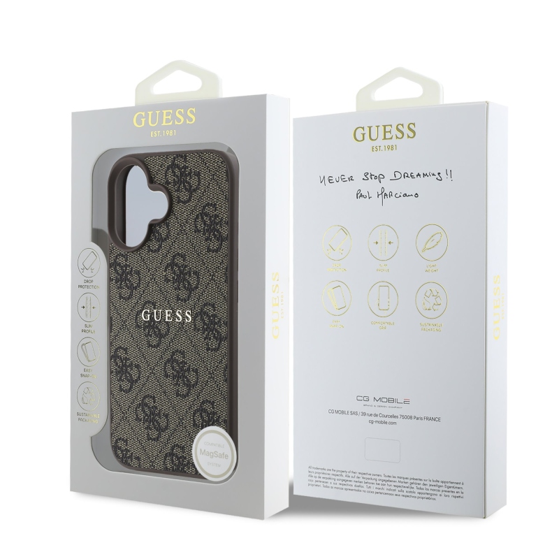 Guess PU 4G Classic Logo MagSafe hátlap iPhone 16 Plus barna színű hátlaphoz