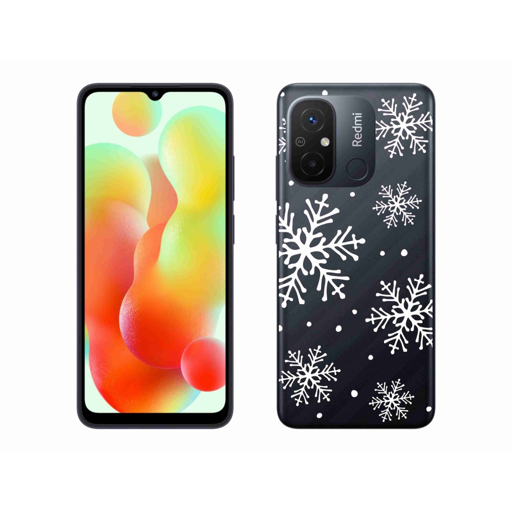 Gél borítás mmCase a Xiaomi Redmi 12C-hez - fehér pelyhek átlátszó háttéren