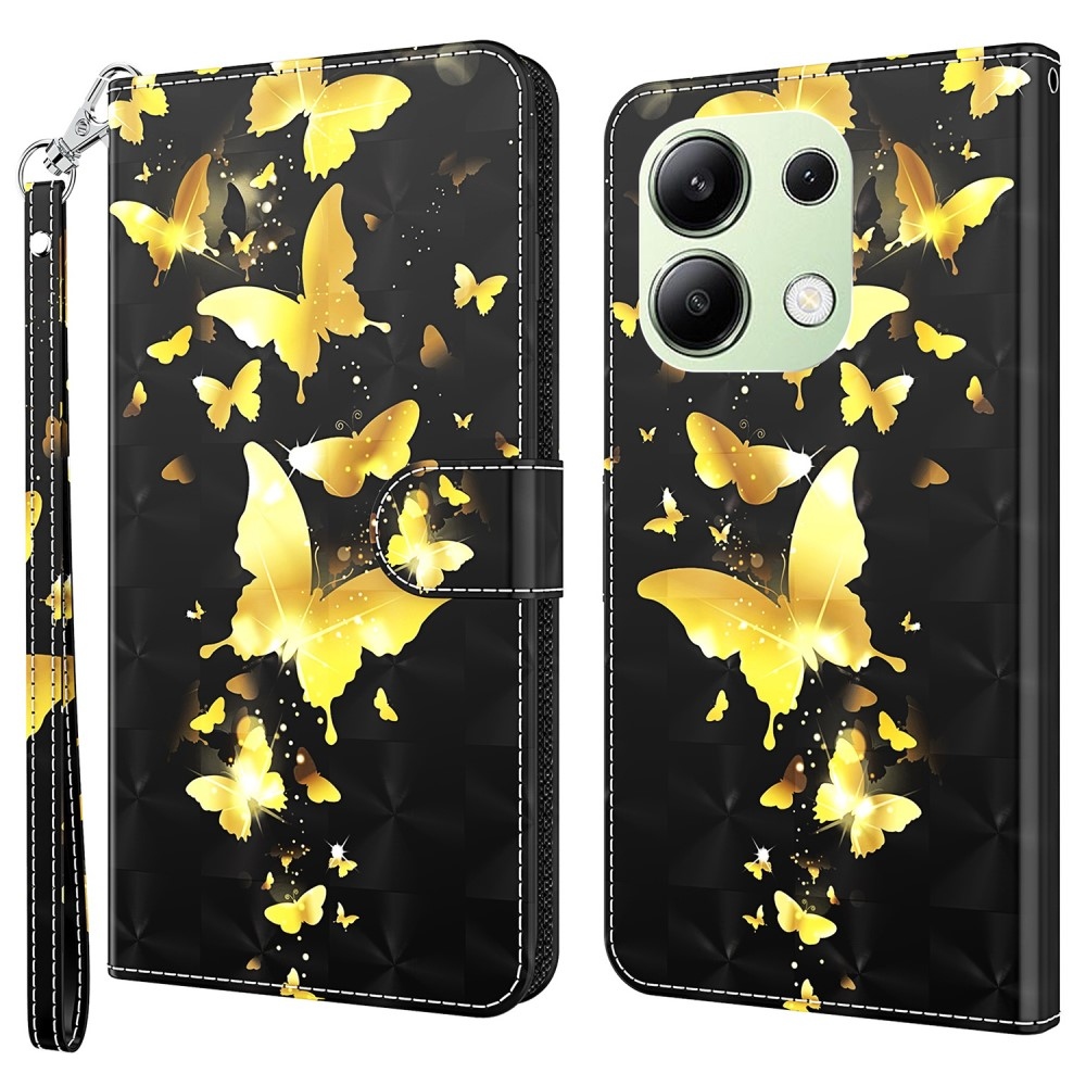 Nyomtatott könyv tok Xiaomi Redmi Note 13-hoz - arany pillangók
