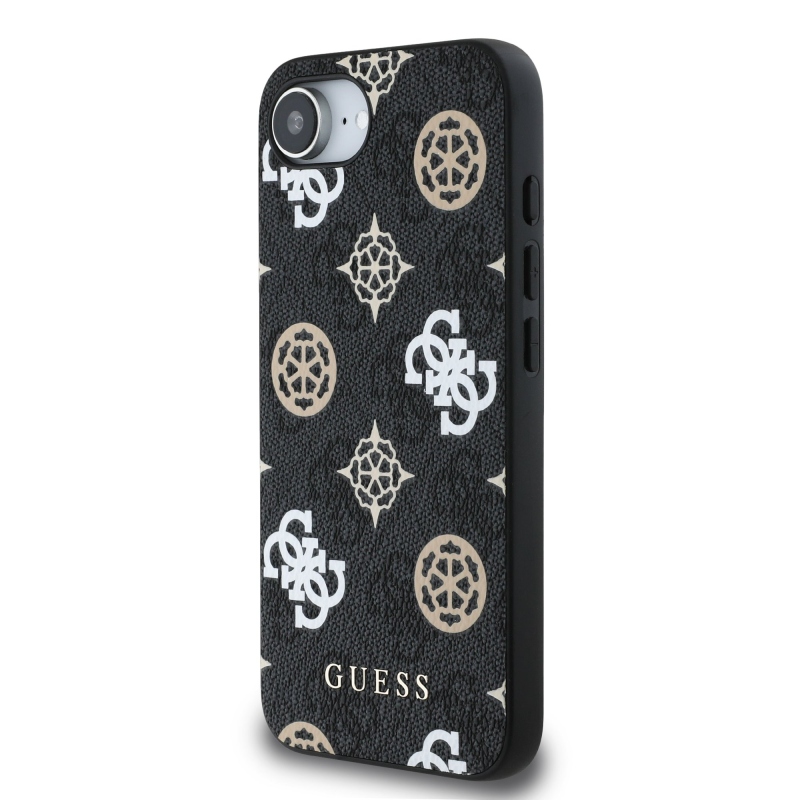 Guess PU 4G Peony MagSafe hátlap iPhone 16e/17e fekete iPhone 16e/17e számára