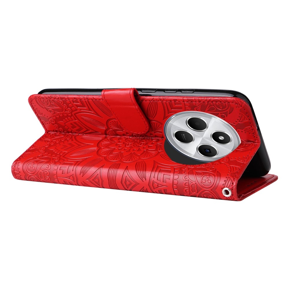 Napraforgó könyv tok Xiaomi Redmi 14C/Poco C75-hez - piros