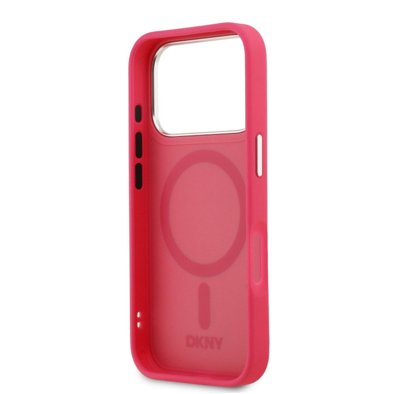 DKNY PU bőr fém logós csuklólánc MagSafe hátlap iPhone 17 Pro rózsaszínhez