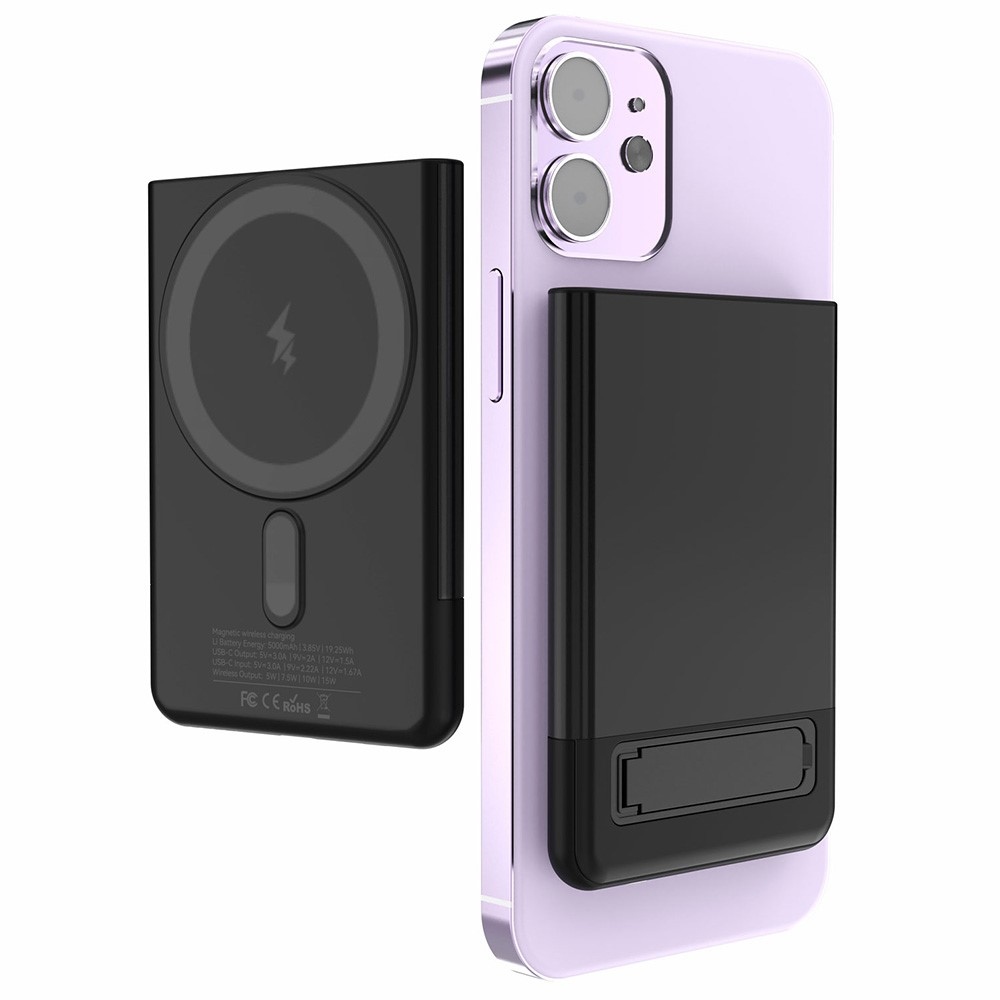 M10 Ultravékony mágneses külső akkumulátor 5000 mAh 15W állvánnyal - fekete