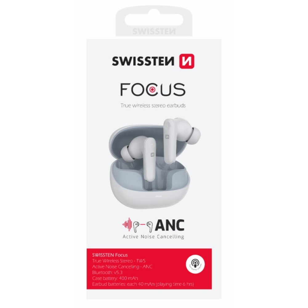 Swissten bluetooth fejhallgató ANC Focus - fehér