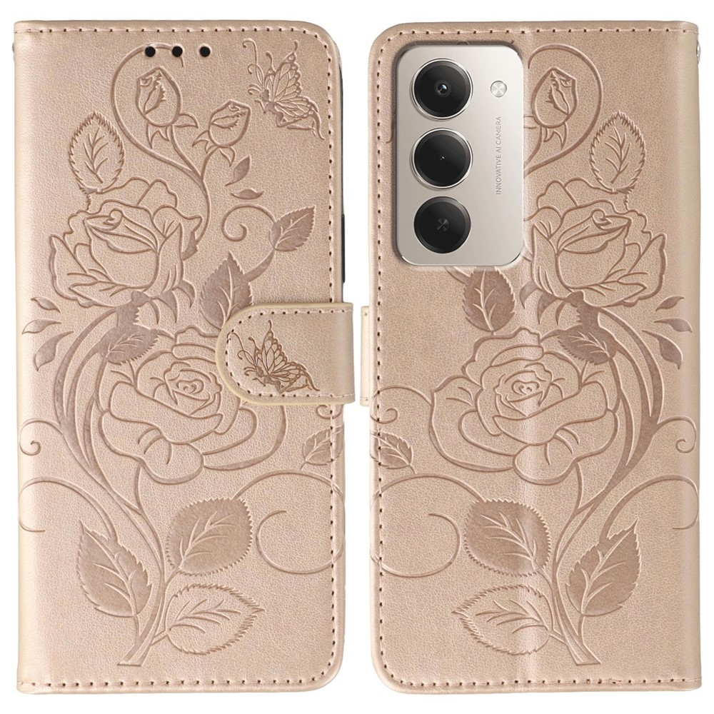 Rózsák könyv tok Xiaomi Redmi 15 5G - rózsaarany