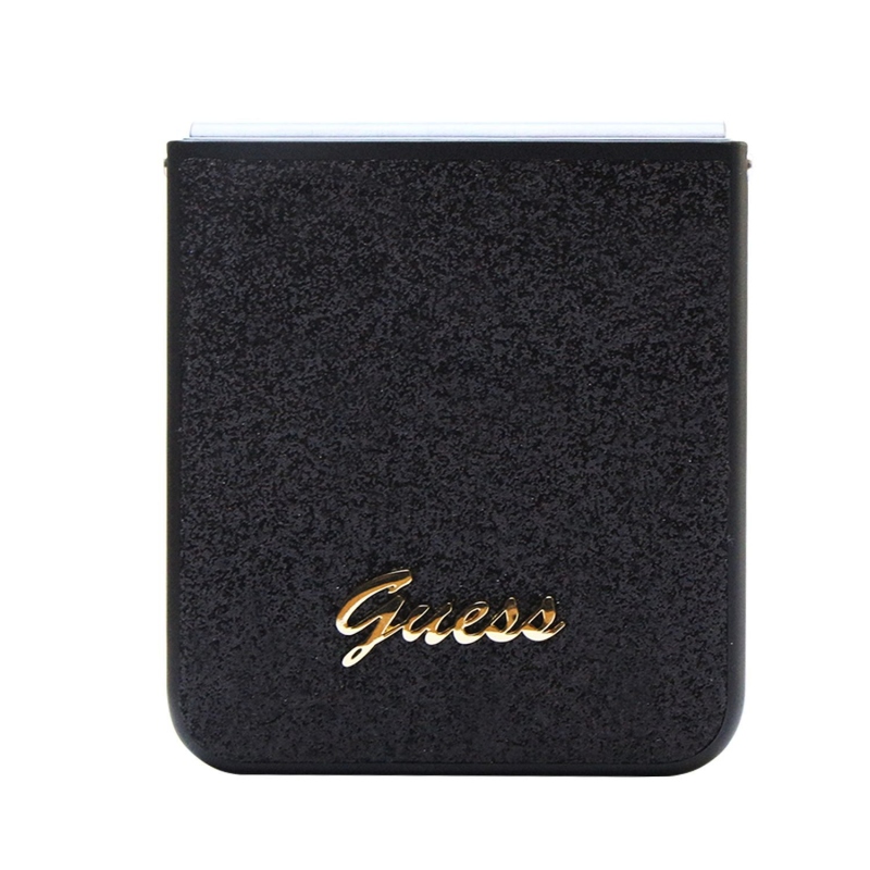 Guess PC/TPU Glitter Flakes Metal Logo hátlap Samsung Galaxy Z Flip 5 Fekete fekete